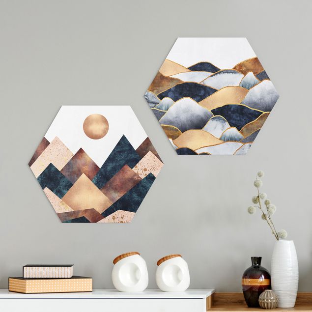 Wanddeko Küche Geometrische & Goldene Berge Aquarell