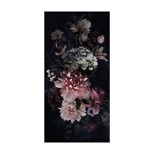 Teppich Vintage Blumen mit Nebel auf Schwarz