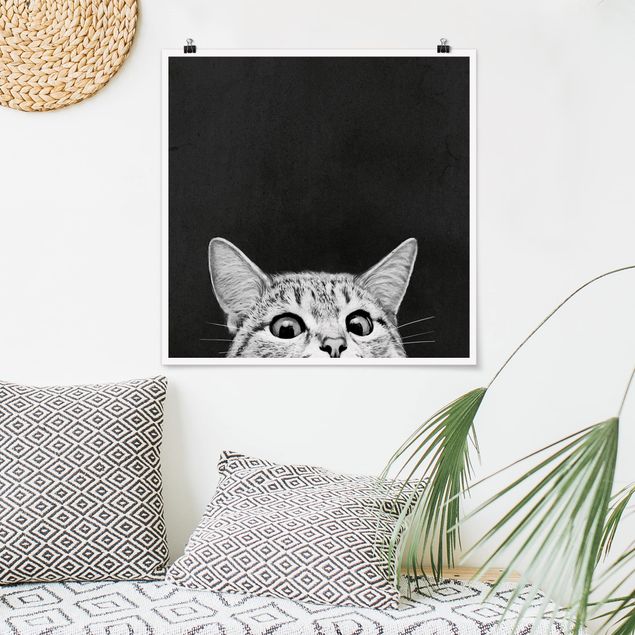 Küche Dekoration Illustration Katze Schwarz Weiß Zeichnung