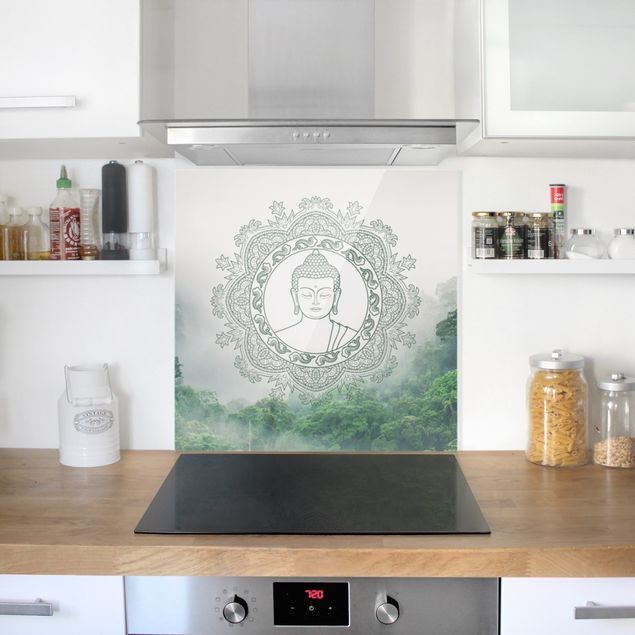 Spritzschutz Küche Glas Buddha Mandala im Nebel