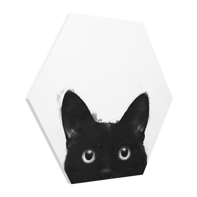 Wandbilder Modern Illustration Schwarze Katze auf Weiß Malerei