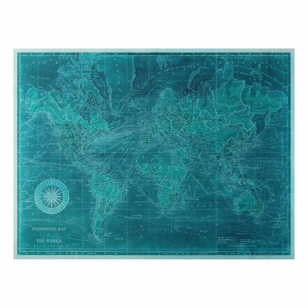 Wandbilder Weltkarten Vintage Weltkarte Azurblau