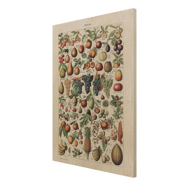 Wandbild Holz Vintage Vintage Lehrtafel Früchte