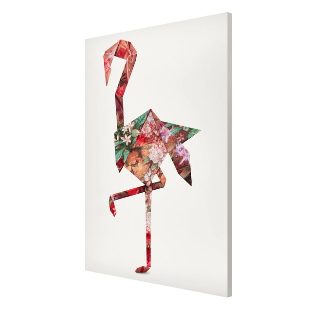 Wandbilder Floral Origami Flamingo