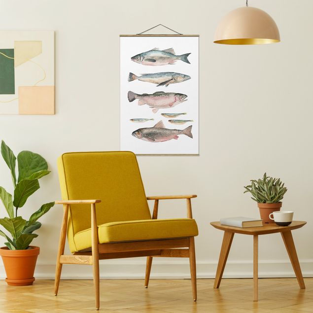 Wandbilder Fische Sieben Fische in Aquarell I