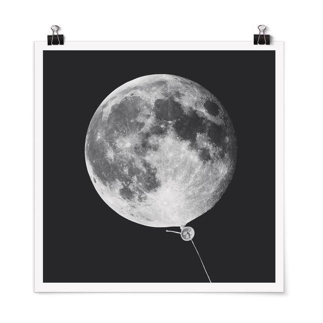 Poster Kunstdruck Luftballon mit Mond