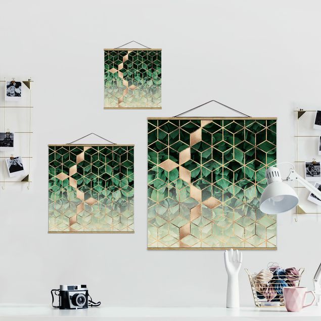 Fredriksson Bilder Grüne Blätter goldene Geometrie