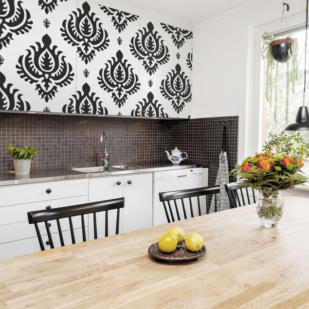 Wanddeko Küche Neo Barock schwarz weiss Damast Muster