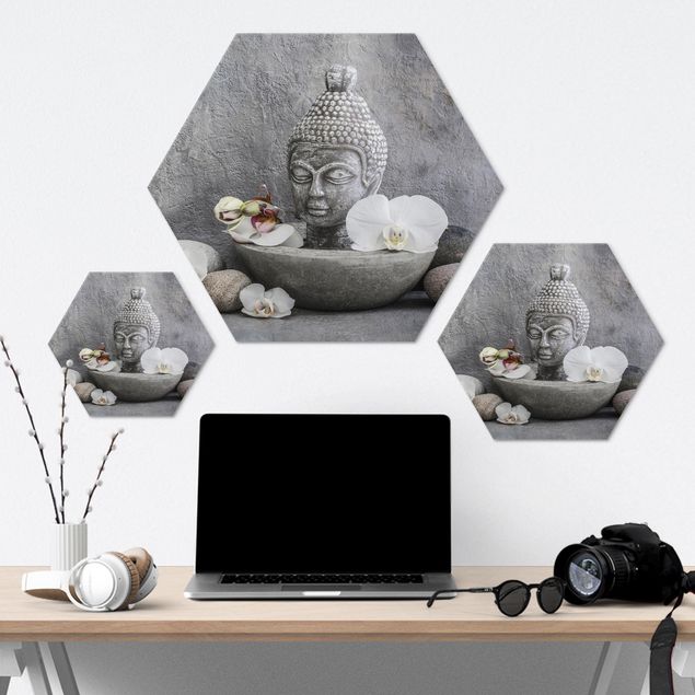 Wandbilder Zen Buddha, Orchideen und Steine