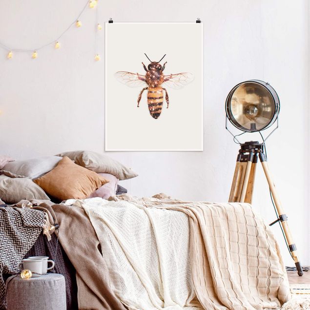 Poster Kunstdruck Biene mit Glitzer