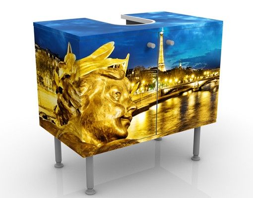Waschbeckenunterschrank mit Motiv Goldenes Paris