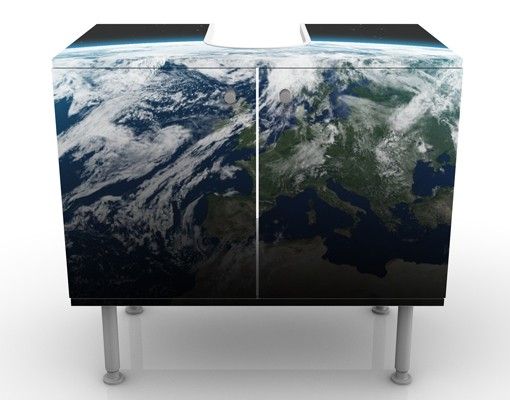 Waschbeckenunterschrank - Illuminated Planet Earth - Badschrank
