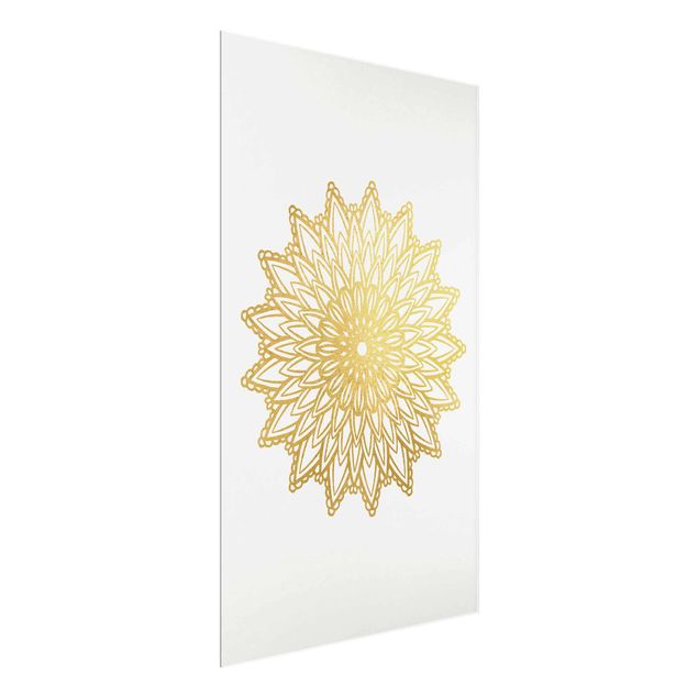 Wandbilder Muster Mandala Sonne Illustration weiß gold
