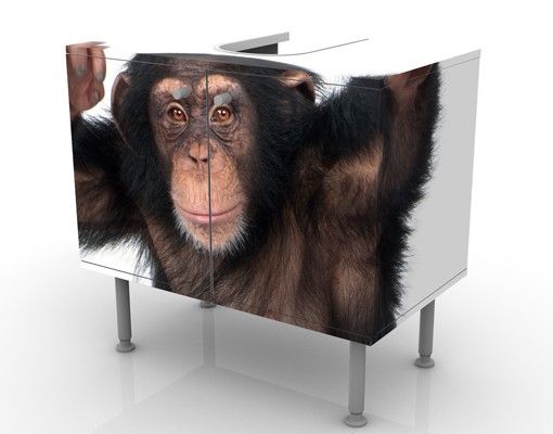 Waschbeckenunterschrank - Vergnügter Affe - Badschrank Braun