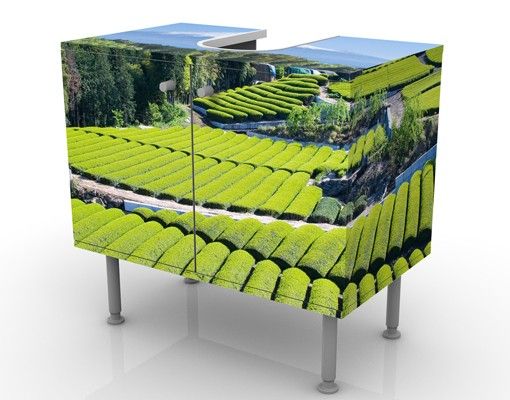 Waschbeckenunterschrank - Teefelder vor dem Fuji - Badschrank Grün