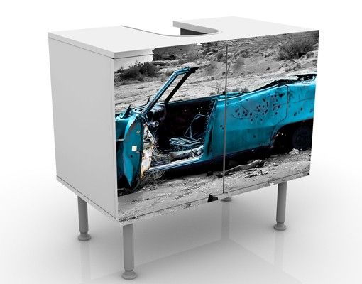 Waschbeckenunterschrank - Türkiser Cadillac - Vintage Badschrank Blau Grau