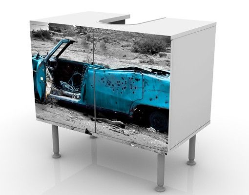 Waschbeckenunterschrank - Türkiser Cadillac - Vintage Badschrank Blau Grau