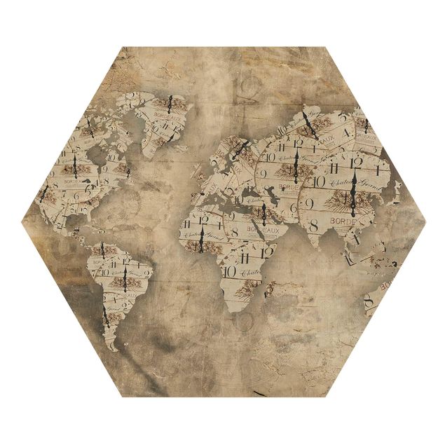 Holzbilder Shabby Uhren Weltkarte