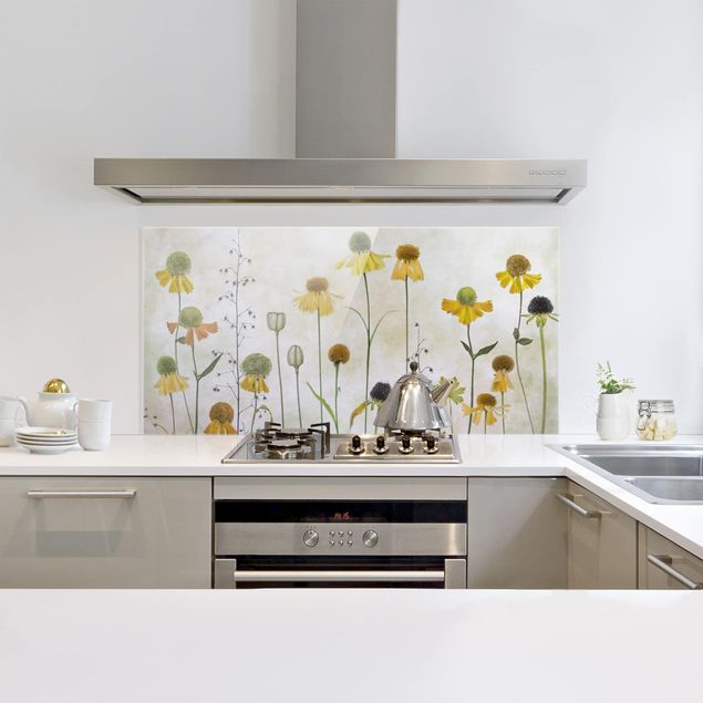 Glasrückwand Küche Blumen Zarte Helenium Blüten