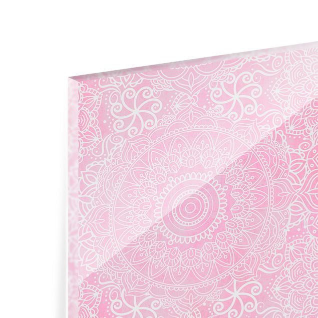 Spritzschutz Glas - Muster Mandala Rosa - Panorama
