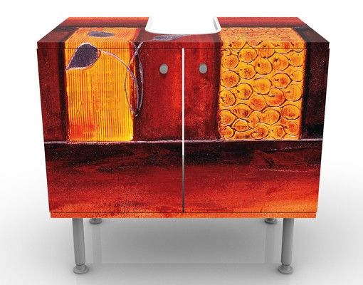 Waschbeckenunterschrank - Memory - Badschrank Orange Rot