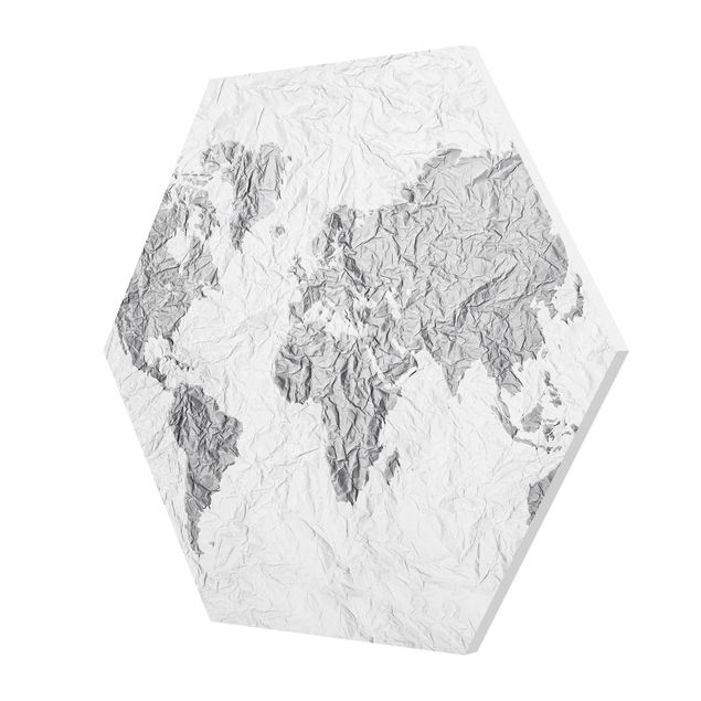Wandbilder Schwarz-Weiß Papier Weltkarte Weiß Grau