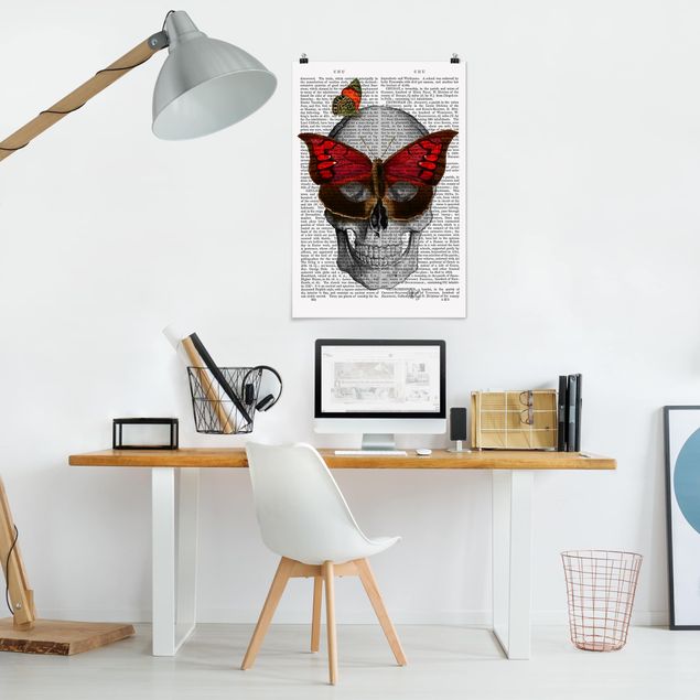 Poster mit Spruch Grusellektüre - Schmetterlingsmaske