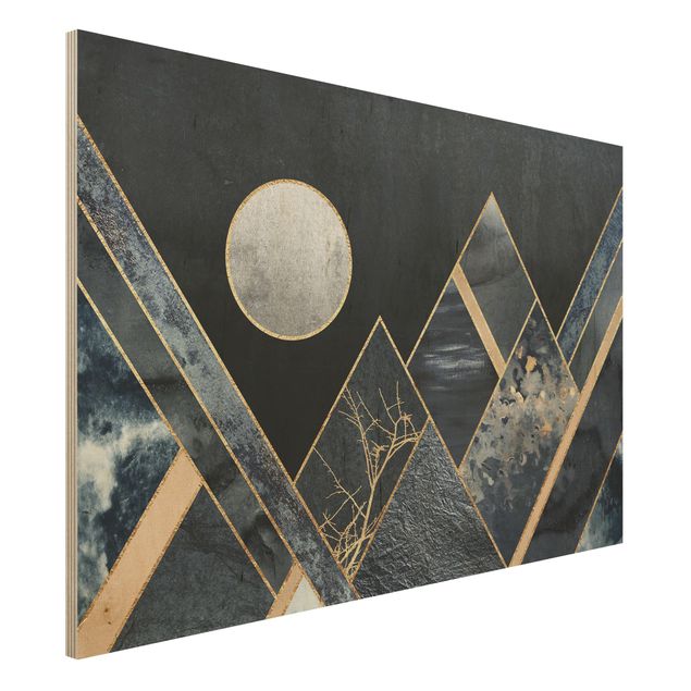 Küche Dekoration Goldener Mond abstrakte schwarze Berge
