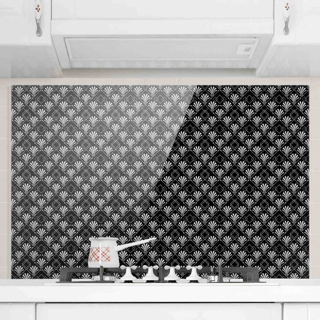 Küche Dekoration Glitzeroptik mit Art Deco Muster auf Schwarz