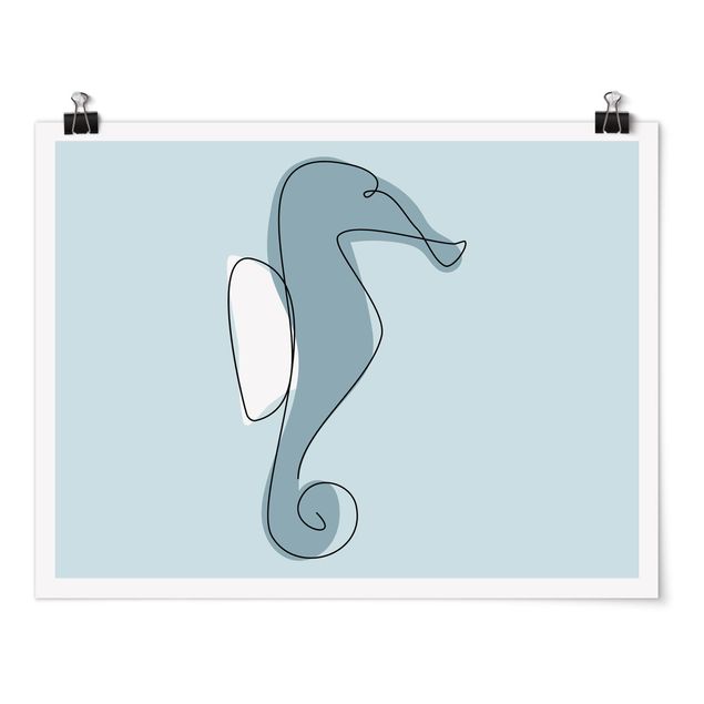 Tiere Poster Seepferdchen Line Art