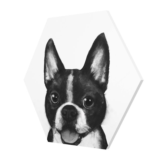 Wandbilder Schwarz-Weiß Illustration Hund Boston Schwarz Weiß Malerei