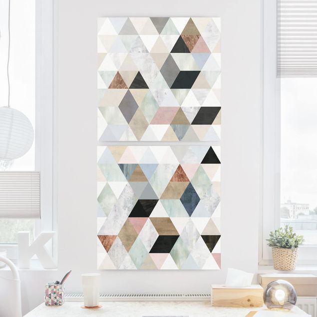 Küchen Deko Aquarell-Mosaik mit Dreiecken Set I