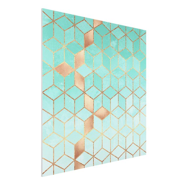 Wandbilder 3D Türkis Weiß goldene Geometrie