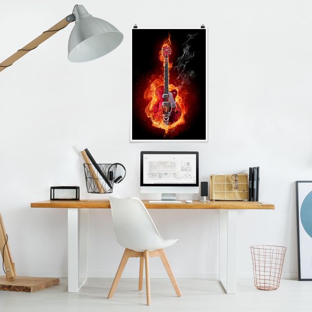 Wandbilder Modern Gitarre in Flammen
