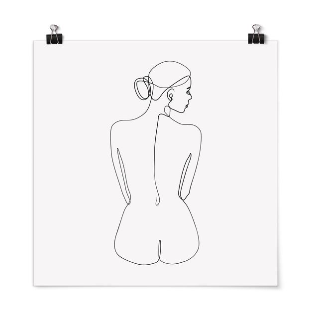 Poster schwarz-weiß Line Art Akt Frau Rücken Schwarz Weiß