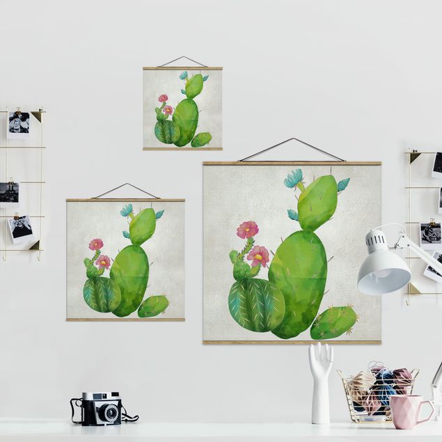 Wandbilder Kaktusfamilie rosa türkis