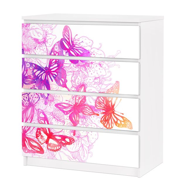 Möbelfolie für IKEA Malm Kommode - selbstklebende Folie Schmetterlingstraum
