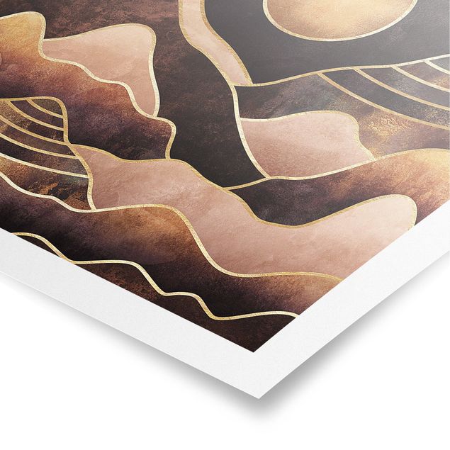 abstrakte Kunst Poster Goldene Sonne abstrakte Berge