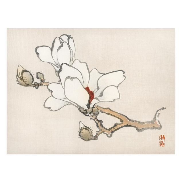 Magnettafeln Blumen Asiatische Vintage Zeichnung Weiße Magnolie