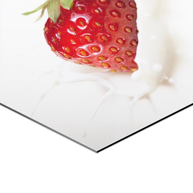 Hexagon Bild Alu-Dibond 3-teilig - Früchte Milch Splash