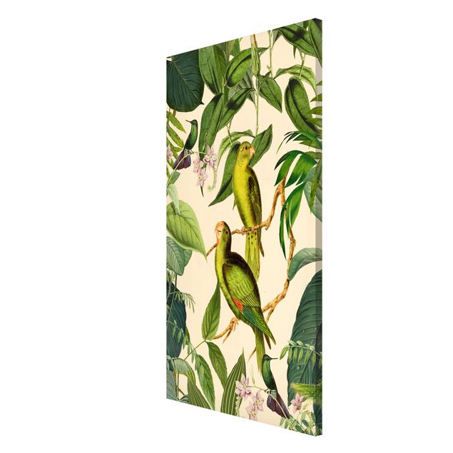 Magnettafel Blume Vintage Collage - Papageien im Dschungel