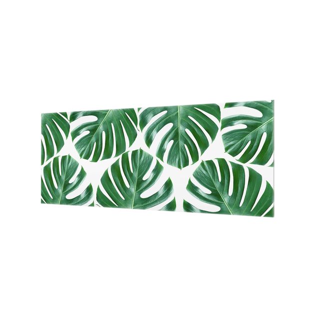 Spritzschutz Glas - Tropische grüne Blätter Monstera - Panorama - 5:2