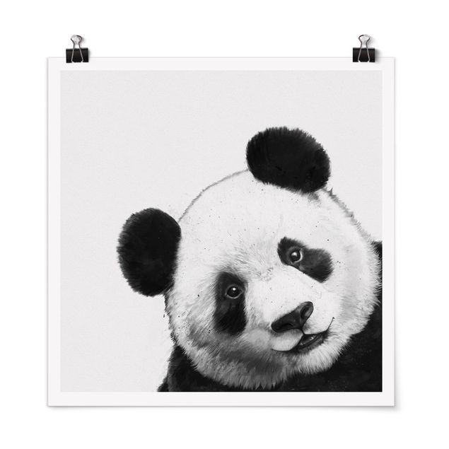 Poster schwarz-weiß Illustration Panda Schwarz Weiß Malerei