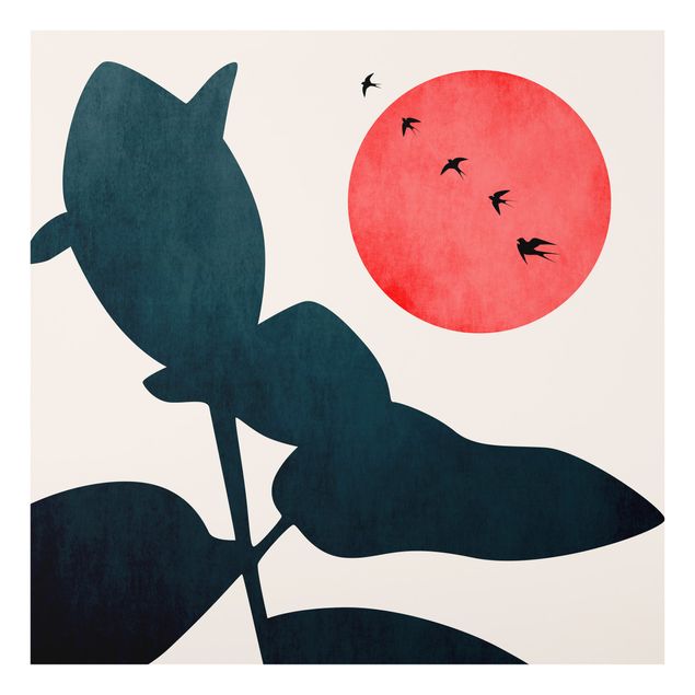 Kubistika Bilder Pflanzenwelt mit roter Sonne