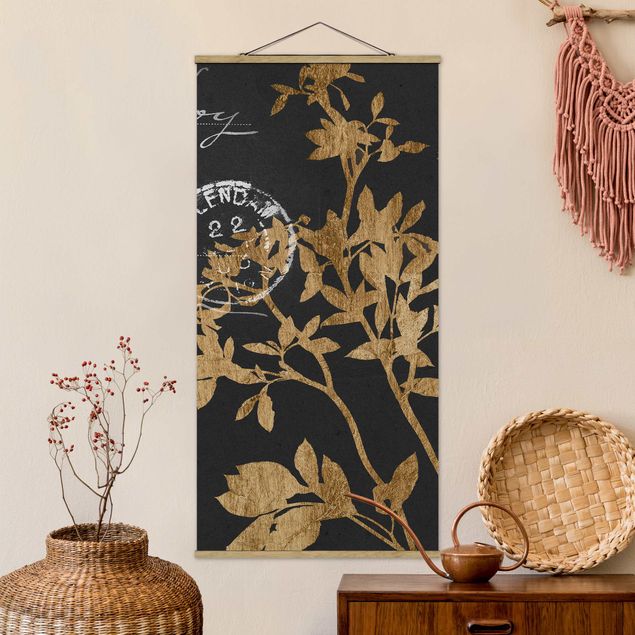 Wanddeko Küche Goldene Blätter auf Mokka II