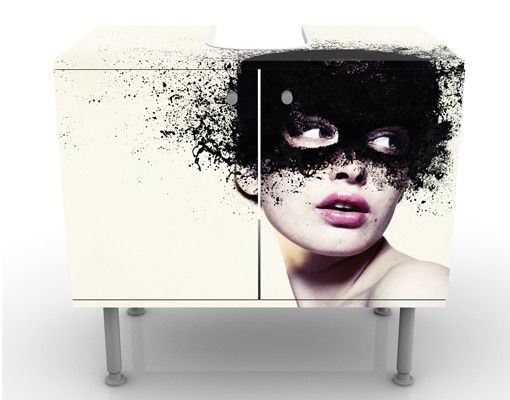 Waschbeckenunterschrank - Das Mädchen mit der schwarzen Maske - Badschrank Weiß Schwarz