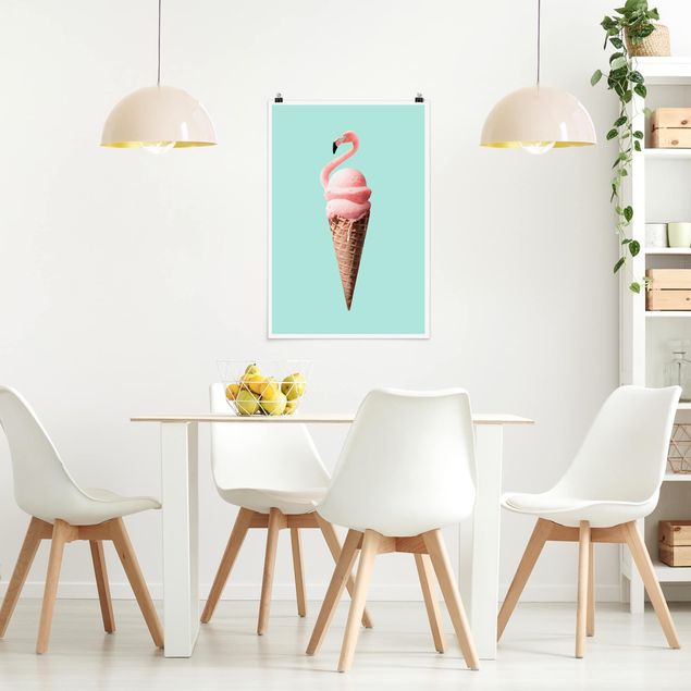 Kunstdrucke Poster Eis mit Flamingo