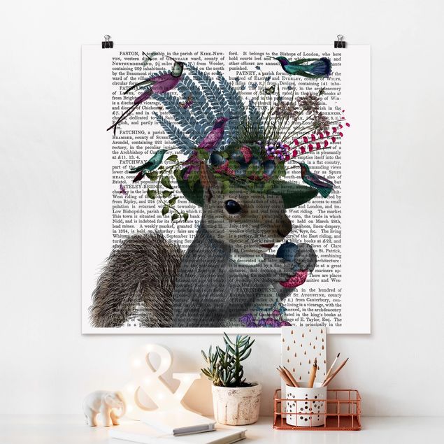 Spruch Poster Vogelfänger - Eichhörnchen mit Eicheln