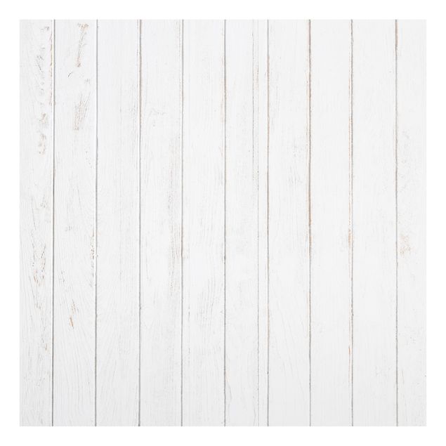 Spritzschutz Glas - Weiße Holzplanken Shabby - Quadrat 1:1