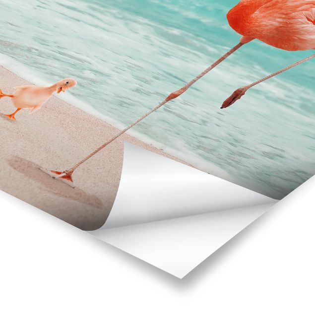 Kunstdrucke Poster Strand mit Flamingo